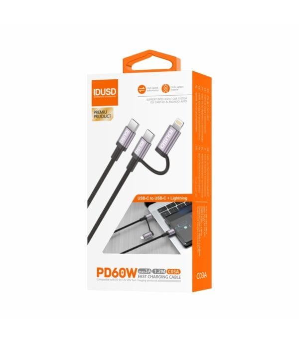 1.2M Aluminum Nylon PD Carga Rápida Cable – 2-in-1 | Duradero & Efficient - C03A-Negro - Imagen 5