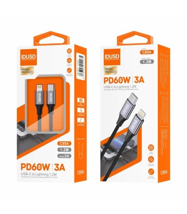 1.2M PD Nylon USB-C to Lightning Cable – Carga Rápida 3A, Duradero & High-Performance - C85A-Negro - Imagen 3