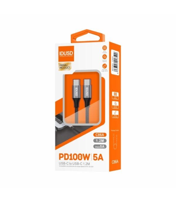 1.2M Nylon PD USB-C to USB-C Cable – 5A Carga Rápida, Duradero & High-Performance - C86A - Imagen 4