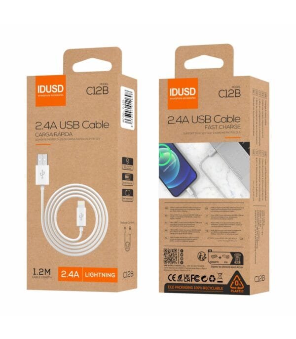 ECO Lightning Cable 1.2M 2.4A – Carga Rápida & Eco-Friendly Design 🌱⚡-Blanco - Imagen 3