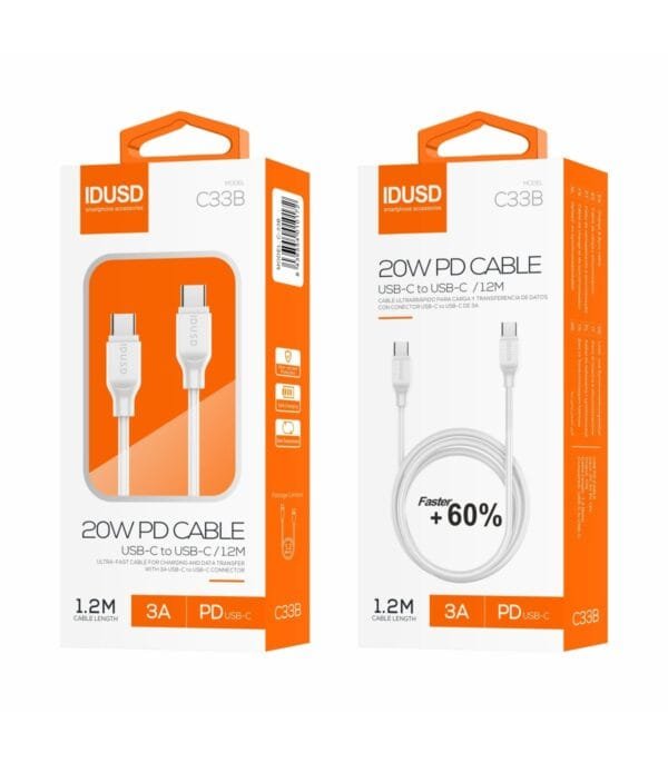 Premium PD-C to PD-C PD Carga Rápida Cable 3A, – Alta Velocidad Data & Power Delivery -C33B-Blanco - Imagen 2