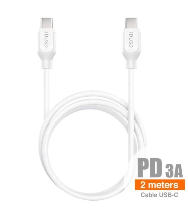 PD USB-C to USB-C Cable 3A 2M, Alta Velocidad Carga Rápida and Data Transfer - C73B-white