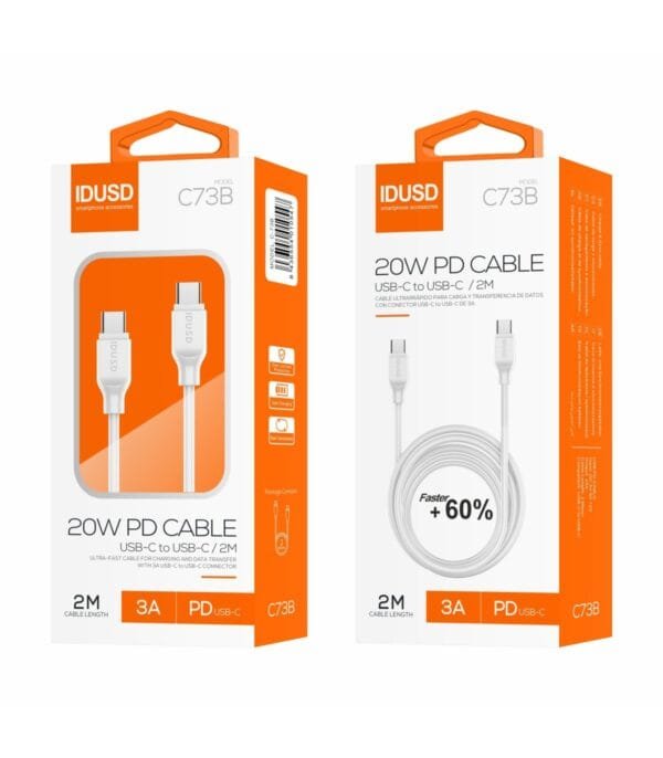 PD USB-C to USB-C Cable 3A 2M, Alta Velocidad Carga Rápida and Data Transfer - C73B-white - Imagen 2