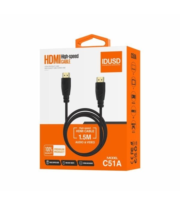 Alta Velocidad HDMI Cable 1.4V (1.5M) | Full HD, 3D, ARC, Gold-Plated Connectors – C51A-Negro - Imagen 3