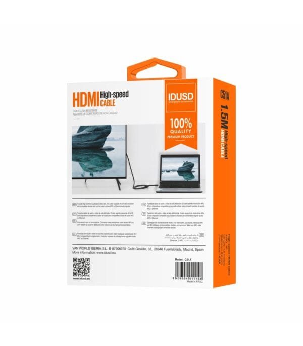Alta Velocidad HDMI Cable 1.4V (1.5M) | Full HD, 3D, ARC, Gold-Plated Connectors – C51A-Negro - Imagen 4