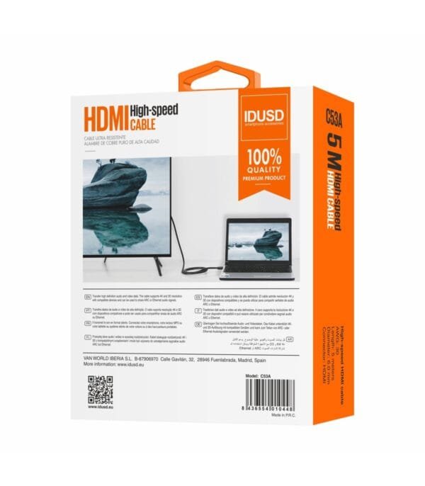 Alta Velocidad HDMI Cable | 1.4V | 5M | 1080p | 3D | 4K | HDMI to HDMI | C53A|Negro - Imagen 4