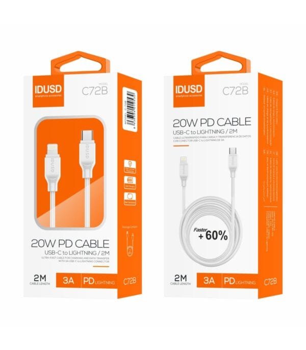 PD USB-C to Lightning Cable 3A 2M – Carga Rápida & Data Transfer | C72B-Blanco - Imagen 3