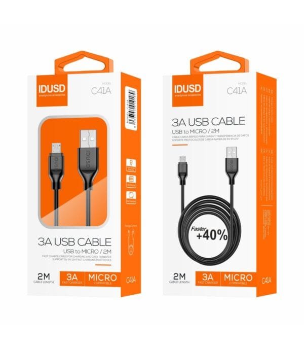 Turbo Micro-USB Cable 2M 2.4A – Ultra-Carga Rápida & Duradero Performance -C41A-Negro - Imagen 2