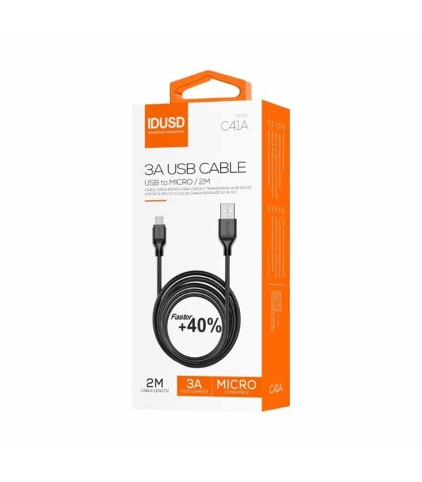 Turbo Micro-USB Cable 2M 2.4A – Ultra-Carga Rápida & Duradero Performance -C41A-Negro - Imagen 4