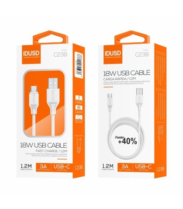 Turbo USB-C Cable 1.2M 3A – Alta Velocidad Charging & Data Transfer C23B-Blanco - Imagen 2
