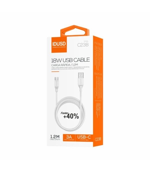 Turbo USB-C Cable 1.2M 3A – Alta Velocidad Charging & Data Transfer C23B-Blanco - Imagen 4