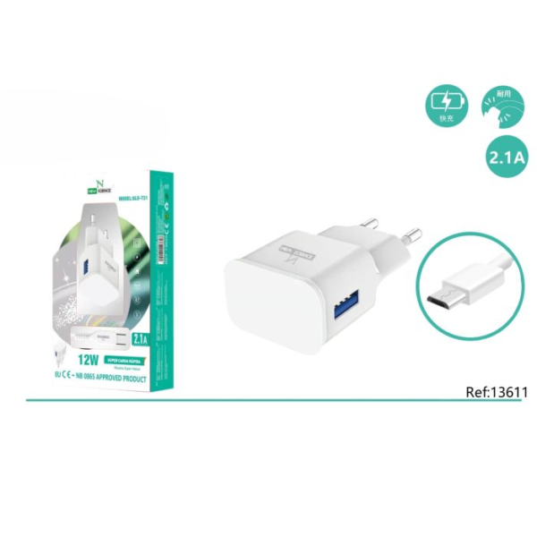 🔌⚡️ Micro USB Charger 12W 🔋📱 Model: SLD-T31 🔥🚀 - White