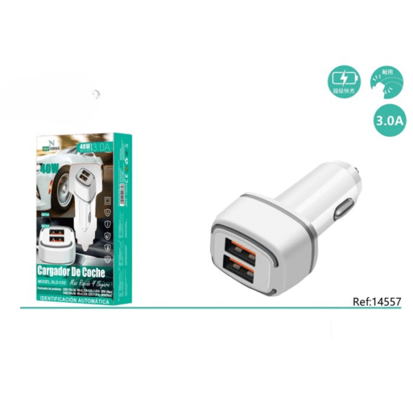 🚗🔌 Adaptador Coche ⚡ 2USB 🔋 40W ⚡ Model: SLD-C02 ✅ - Blanco