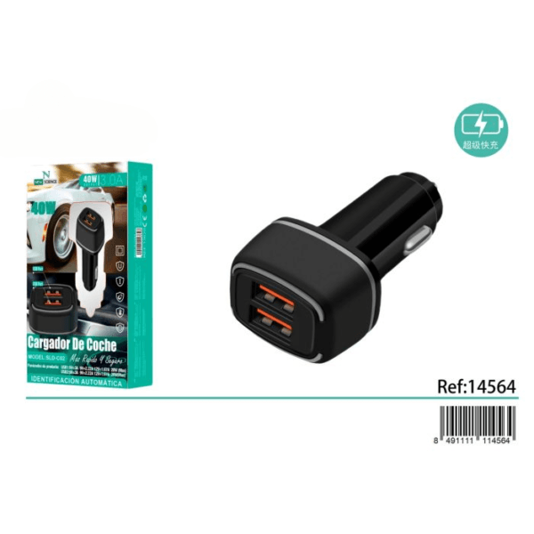 🚗🔌 Adaptador Coche ⚡ 2USB 🔋 40W ⚡ Model: SLD-C02 ⚫✅ - Negro