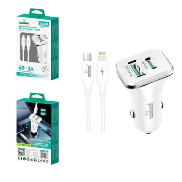 🔌 Cargador Coche USB+PD 🚗⚡ para iPhone 📱 3.0A ⚡ 40W 🔋 SLD-C03 🚀 ⚡