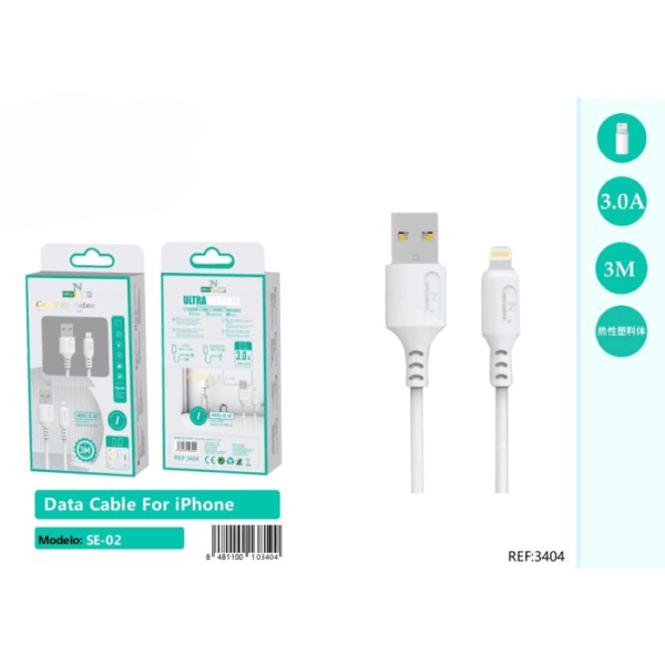 📱⚡ Cable iPhone 2.4A 🔌 3 Metros 📏 Model: SE-02 ✅