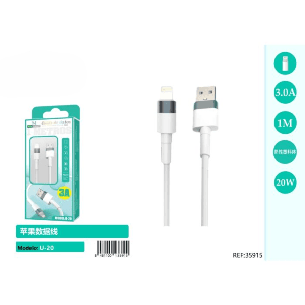 📱⚡ Cable iPhone 3.0A 🔌 5V ⚡ 1 Metro 📏 U-20 ✅