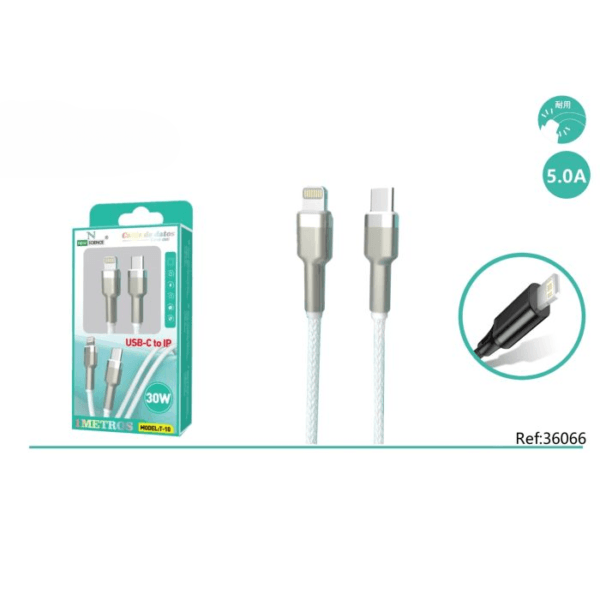 🔌⚡ Cable PD para iPhone 📱 3.0A ⚡ 30W 🔋 1M 📏 Model: T-10 🚀