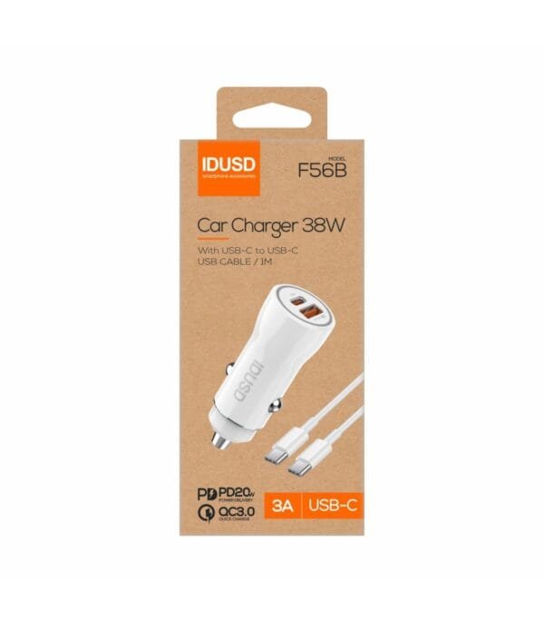🚗 38W PD+QC Fast Car Cargador with PD USB-C - F56B ⚡-Blanco - Imagen 4