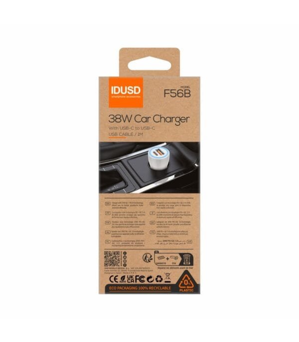 🚗 38W PD+QC Fast Car Cargador with PD USB-C - F56B ⚡-Blanco - Imagen 3