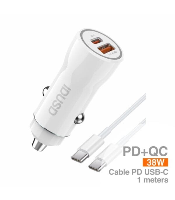 🚗 38W PD+QC Fast Car Cargador with PD USB-C - F56B ⚡-Blanco