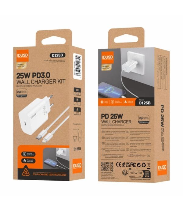 Eco PD Cargador 25W + PD Lightning Cable | 🌍 Fast & Sustainable Charging – D125B-Blanco - Imagen 3