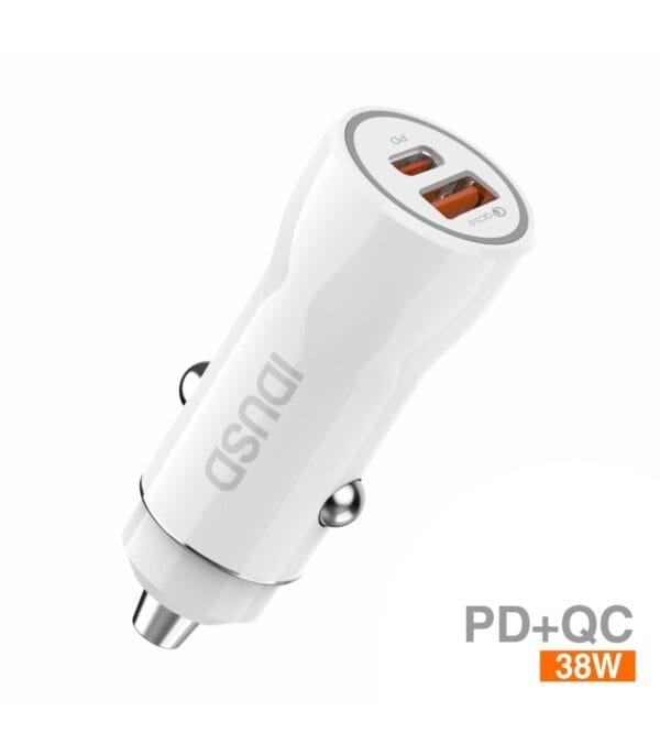 🚗⚡ 38W Ultrarrápido PD + QC Car Cargador – Dual Power for On-the-Go Charging! 🔋🚀 -F50B-Blanco