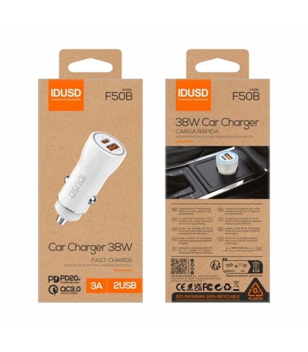 🚗⚡ 38W Ultrarrápido PD + QC Car Cargador – Dual Power for On-the-Go Charging! 🔋🚀 -F50B-Blanco - Imagen 3