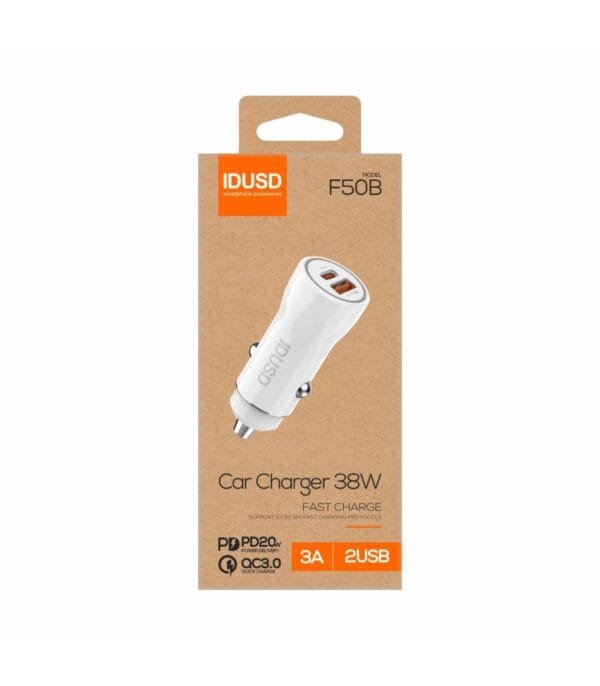 🚗⚡ 38W Ultrarrápido PD + QC Car Cargador – Dual Power for On-the-Go Charging! 🔋🚀 -F50B-Blanco - Imagen 4
