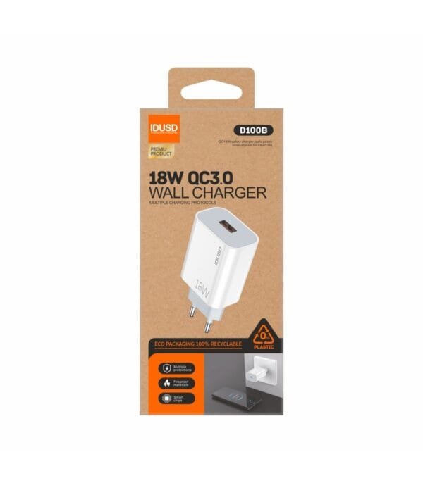 Eco 18W QC Cargador – Fast ⚡, Efficient 🔋, and Sustainable 🌱 Charging - D100B-Blanco - Imagen 4