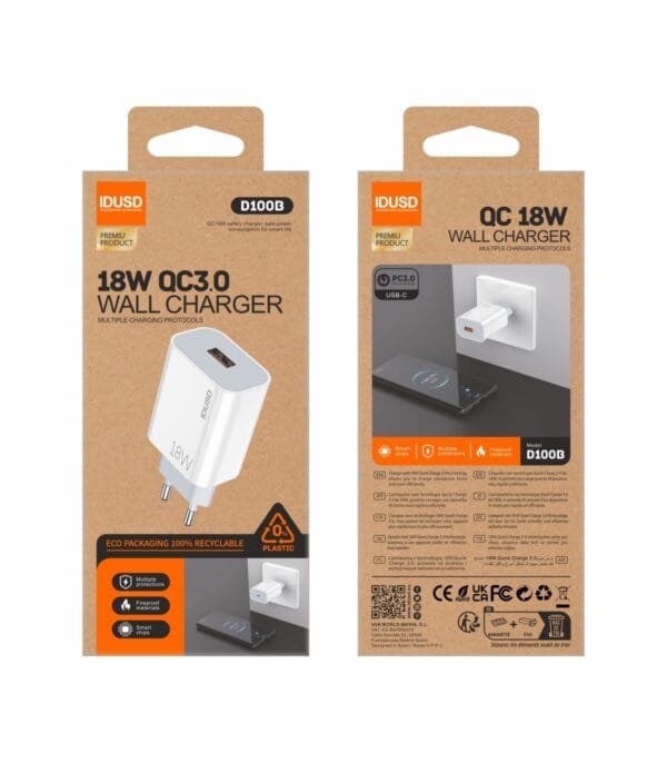⚡ Eco QC 18W Fast Cargador – D100B 🌱-Blanco - Imagen 3