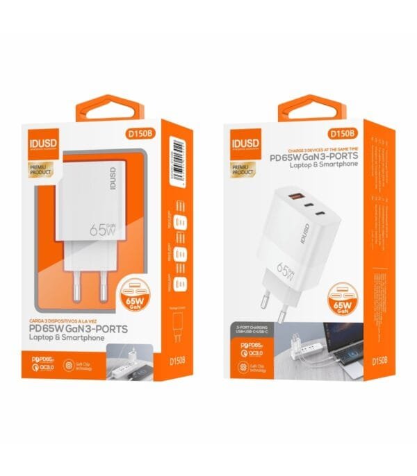 ⚡ GaN Cargador PD 65W 🔌⚙️ 3 Ports - D150B 🚀🔋 - Imagen 5