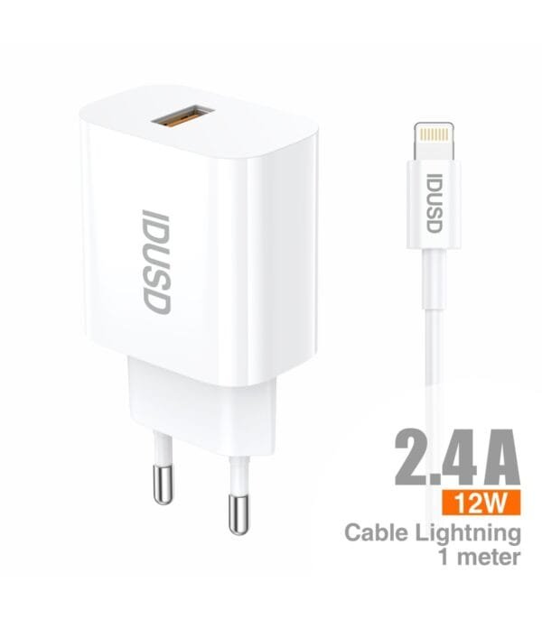 ⚡ ECO Cargador 2.4A + 🔌 Lightning Cable 1M – D172B-Blanco