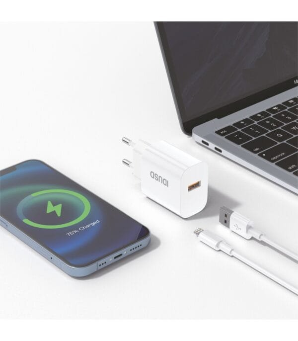 ⚡ ECO Cargador 2.4A + 🔌 Lightning Cable 1M – D172B-Blanco - Imagen 4
