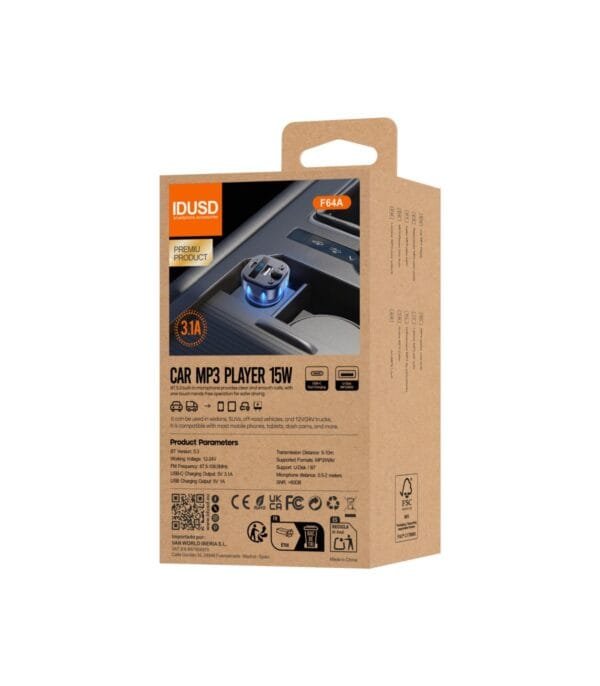 Eco Drive Connect Car MP3 Player with Bluetooth & Carga Rápida 15W-F64A-Negro 🚗🎶🔋 - Imagen 4