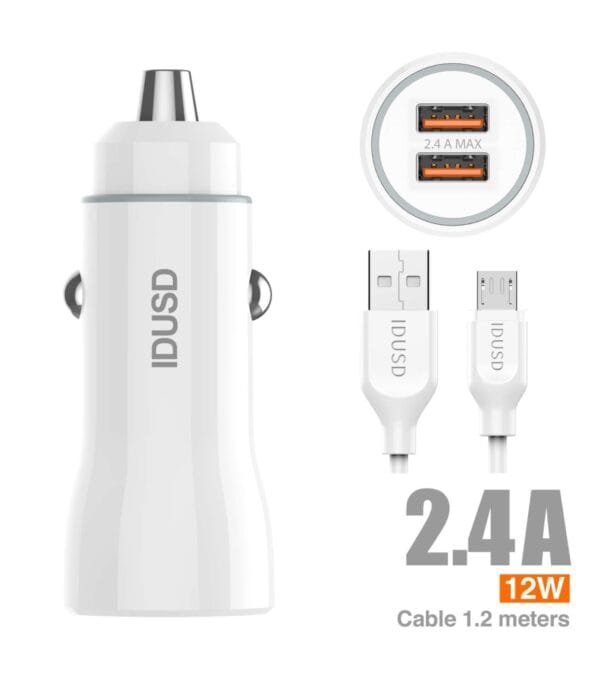🚗 2-Port 2.4A Car Cargador + Micro-USB Cable – Fast and Convenient Charging (F21B) ⚡