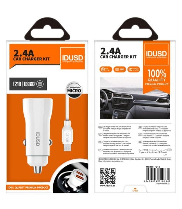 🚗 2-Port 2.4A Car Cargador + Micro-USB Cable – Fast and Convenient Charging (F21B) ⚡ - Imagen 12