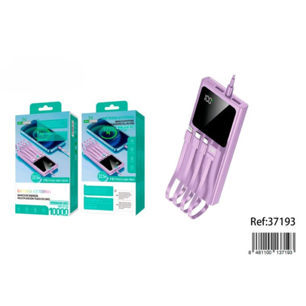 🔋⚡ Power Bank 10000mAh 22.5W | Model: DX-95S 📱🔌🚀 - Purple