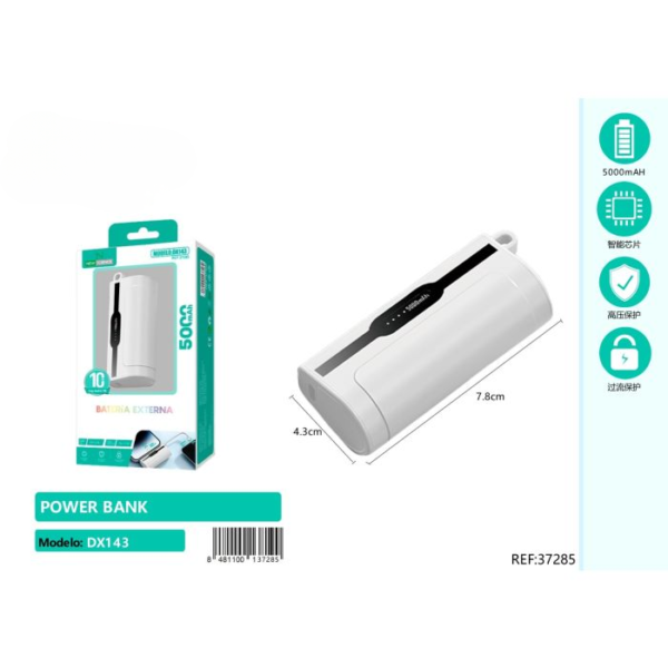 🔋📱 Mini Power Bank 5000mAh 10W | Model: DX143 ⚡🔌🚀 - White