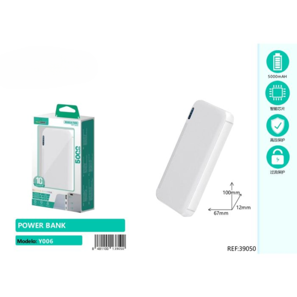 🔋📱 Power Bank 5000mAh 10W | Model: Y006 ⚡🔌🚀 - White