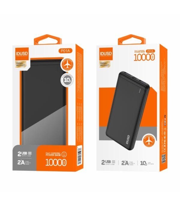⚡ Power Bank 10000mAh Dual USB – Fast Charging & Portable Energy – P01A 🔋-Black - Imagen 3