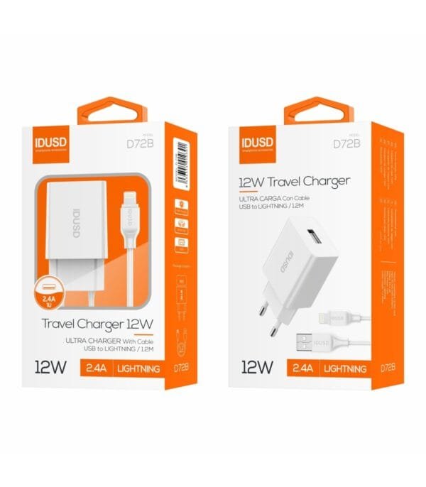 Smart Cargador 2.4A with Lightning Cable – Fast & Reliable Charging D72B-Blanco ⚡🔌 - Imagen 3
