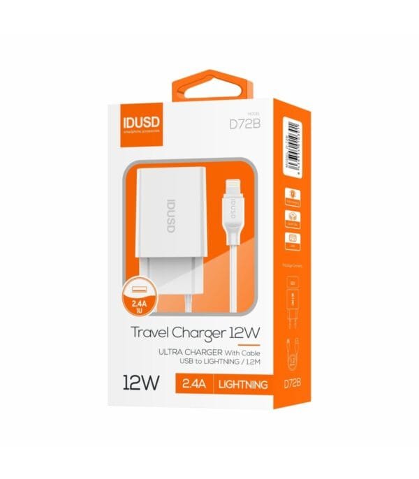 Smart Cargador 2.4A with Lightning Cable – Fast & Reliable Charging D72B-Blanco ⚡🔌 - Imagen 4