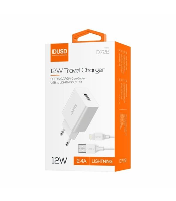 Smart Cargador 2.4A with Lightning Cable – Fast & Reliable Charging D72B-Blanco ⚡🔌 - Imagen 5