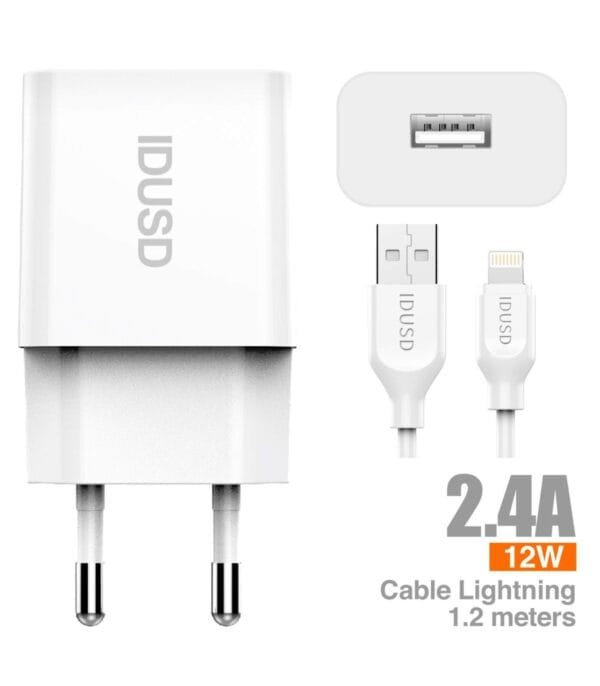 Smart Cargador 2.4A with Lightning Cable – Fast & Reliable Charging D72B-Blanco ⚡🔌