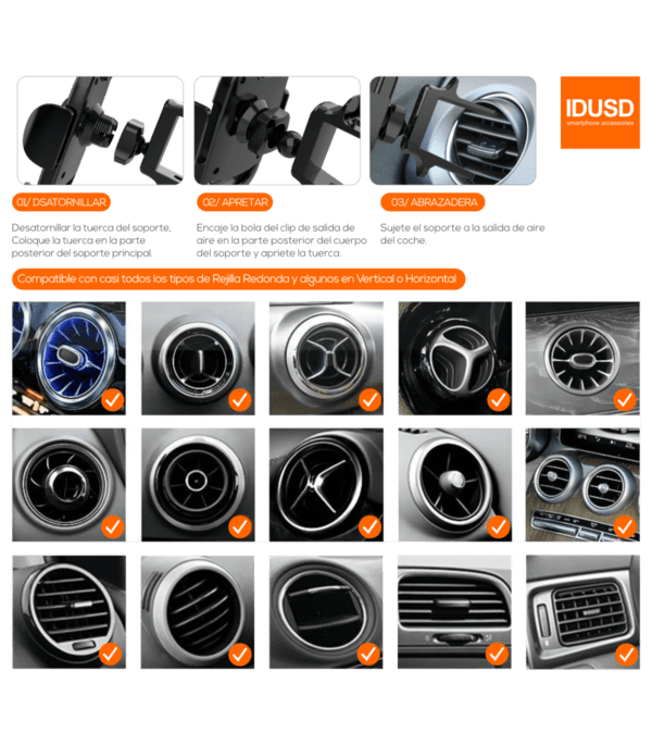**Universal Car Round Grille Phone Holder – G12A 🚗📱**-Negro - Imagen 8