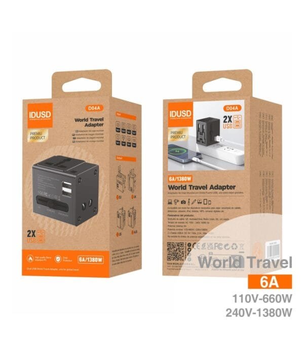 Universal World Travel Adapter – Global Compatibility for All Your Devices 🌍🔌 D04A-Negro - Imagen 3
