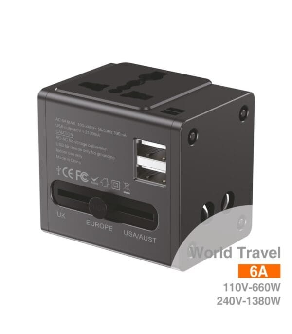 Universal World Travel Adapter – Global Compatibility for All Your Devices 🌍🔌 D04A-Negro