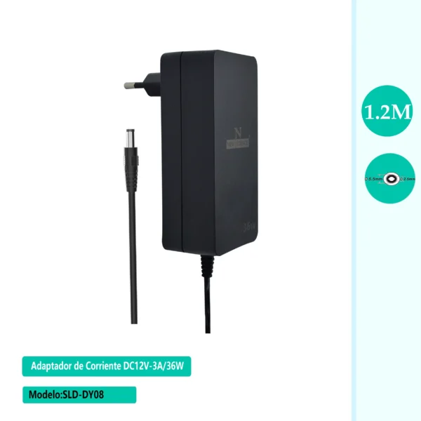 🔌 Power Adapter SLD-DY08 – 12V/3A with 1.2m Cable ⚡ High Power Output | 🔒 Safety Protected | 📏 1.2m Cable | 🖤 Compact Design