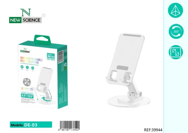 📱💻 Mobile/Tablet Desk Stand DE-03 – white- Sleek | 💪 Stable | 🔄 Adjustable | 🎯 Universal Fit
